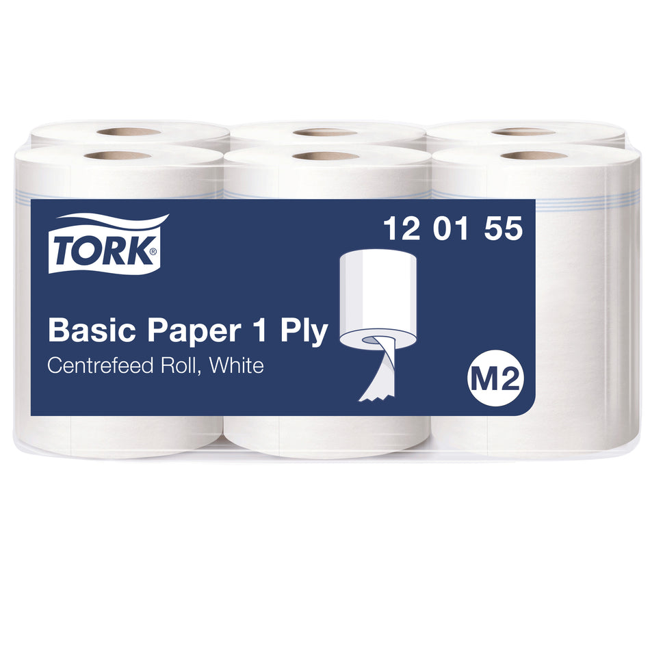 Tork Papier d’Essuyage Basic pour Distributeur à Dévidage Central blanc M2