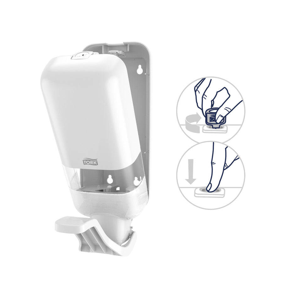 Tork Distributeur de savon et de désinfectant avec levier coude blanc S4
