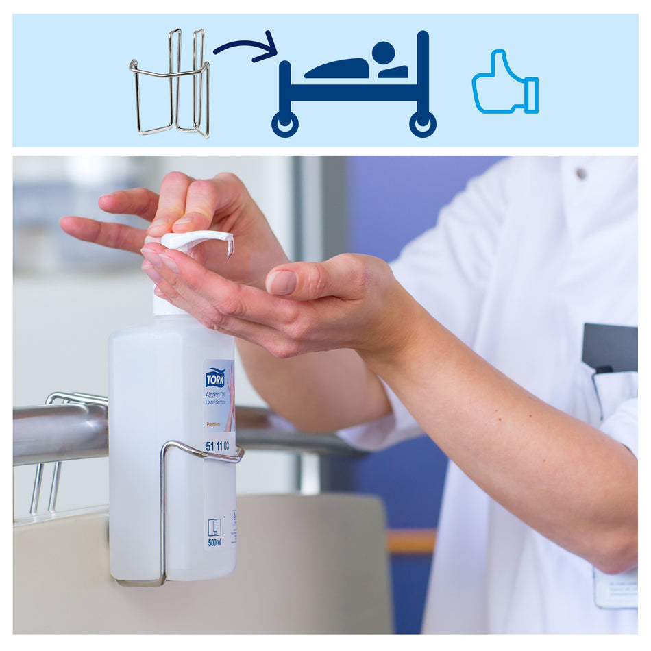 Tork Support de lit en acier inoxydable pour Désinfectant pour les mains 500 ml