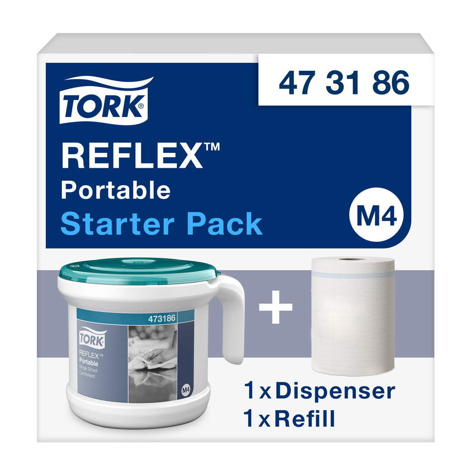 Tork Reflex™ Starter pack pour Bobine à Dévidage central blanc et turquoise M4