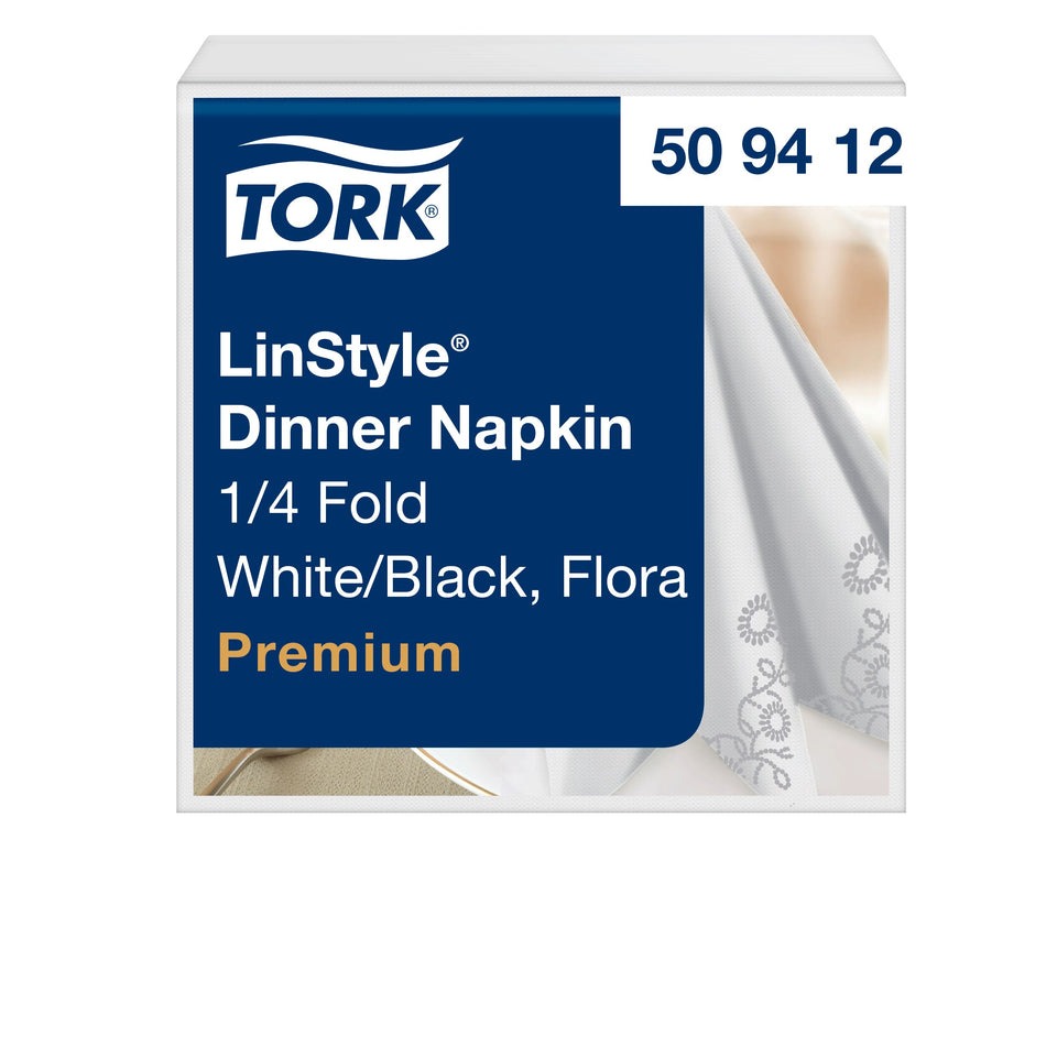 Tork LinStyle® Dinnerservietten mit Blütenmotiv Weiß/Schwarz