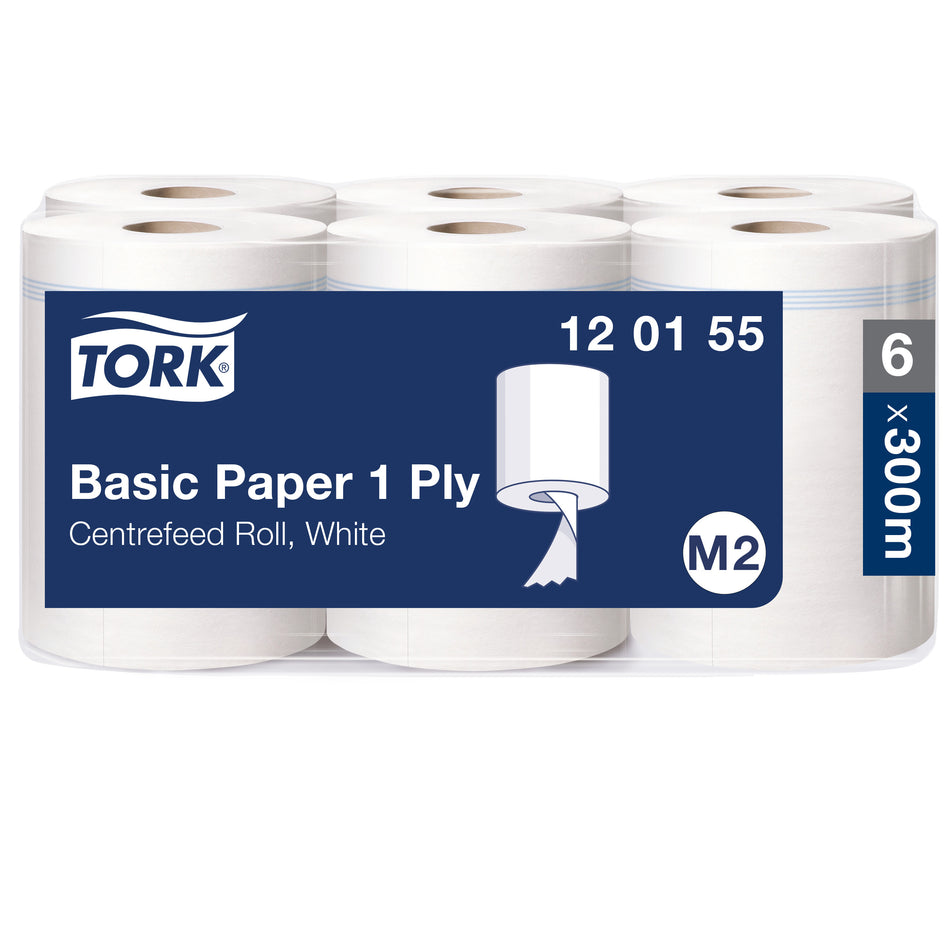 Tork Papier d’Essuyage Basic pour Distributeur à Dévidage Central blanc M2