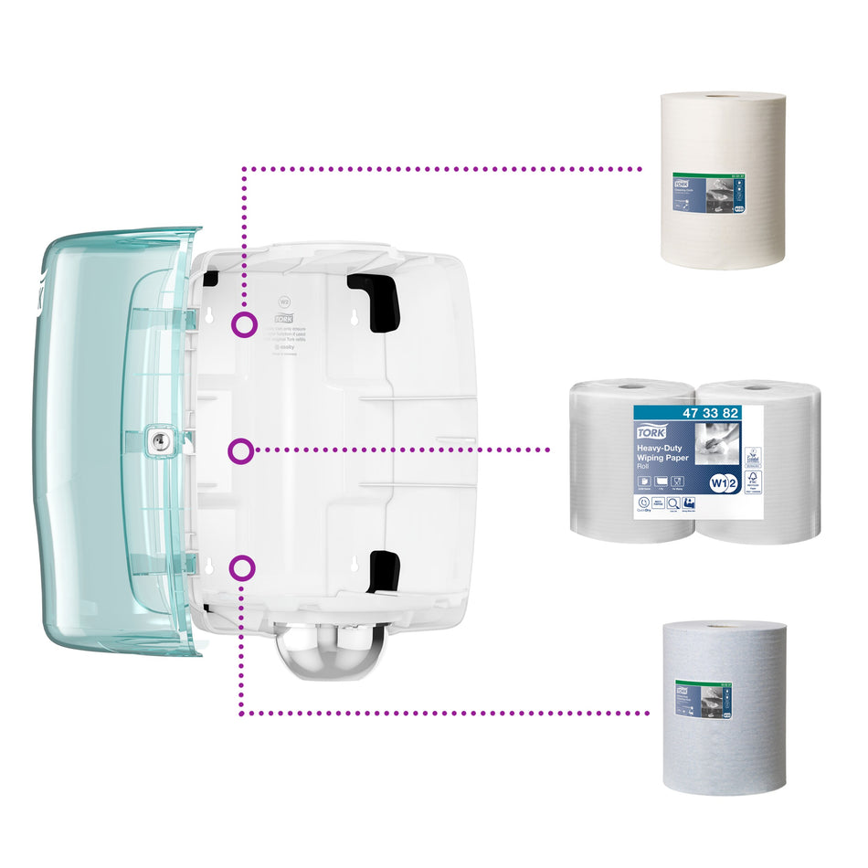 Tork Distributeur à Dévidage Central blanc et turquoise W2