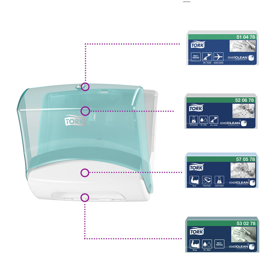 Tork Einzeltuchspender Weiß und Türkis W4