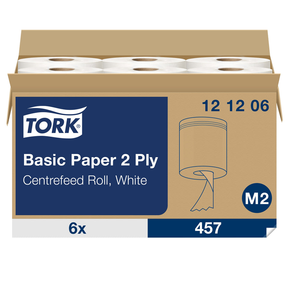 Tork Papier d’Essuyage Basic pour Distributeur à Dévidage Central blanc M2