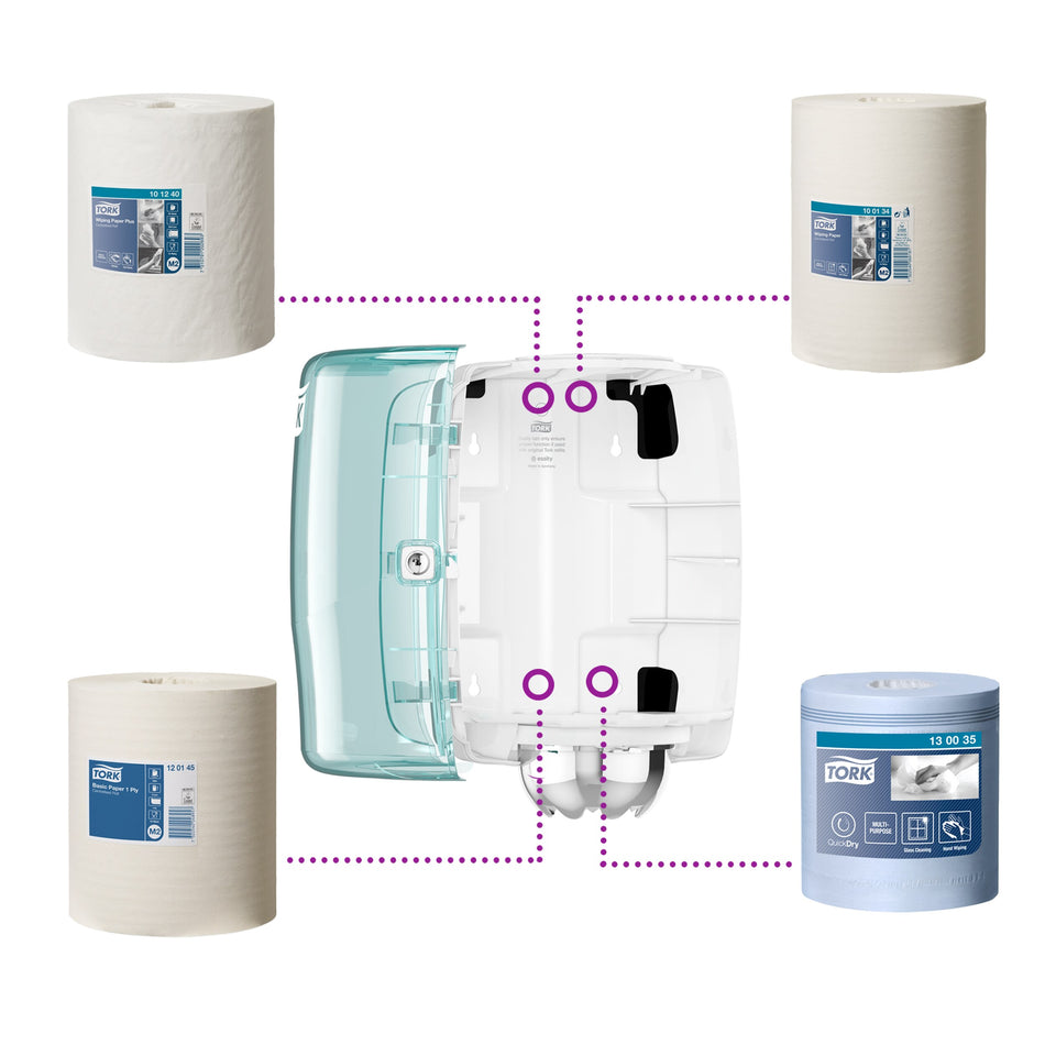 Tork Distributeur à dévidage central blanc et turquoise M2