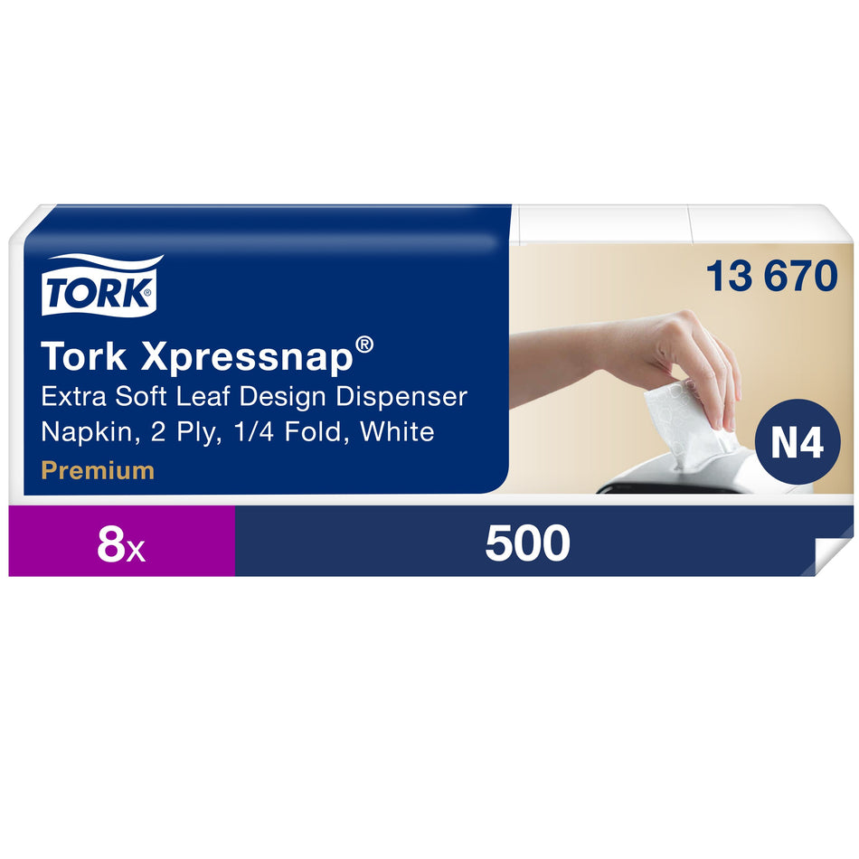 Tork Xpressnap® Serviettes Enchevêtrées Extra Douces Blanches décor feuille pour distributeur N4